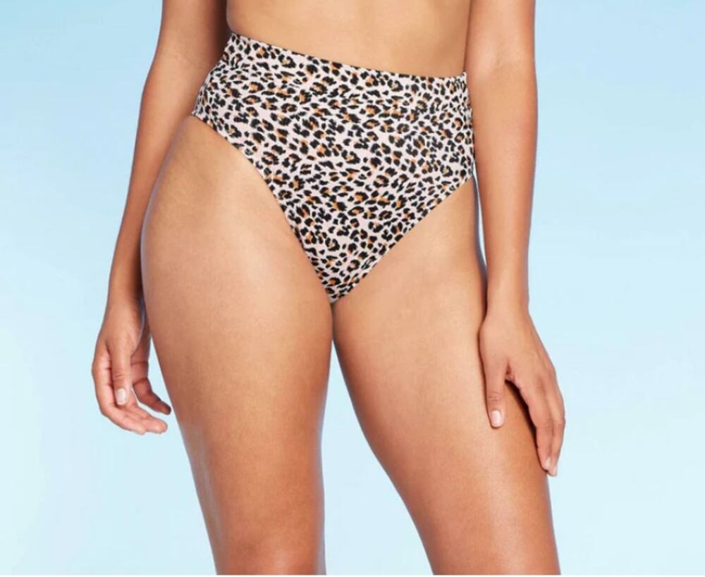 Xhilaration High Leg High Waist Ribbed Leopard Bikini Bottom Size Medium NWT